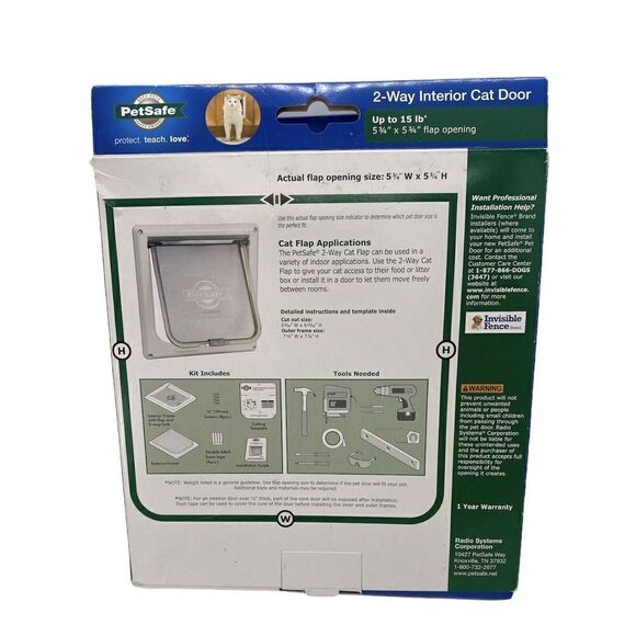PetSafe 2-Way Interior Cat Door Up to 15lb 5-3/4"x 5-3/4" Flap Opening New - Picture 2 of 3